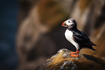 Fototapeta premium A monochrome bird perched on a rocky surface
