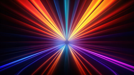 Fototapeta premium Illustration of neon rainbow tunnel, Level design, Retro wave, Retrofuturism sci-fi game. Generative Ai
