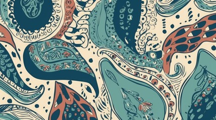 Modern hand drawn abstract paisley ornament pattern. Trendy ethnic style. Fashionable  template for your design, Generative AI