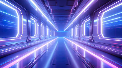 Realistic technological light tunnel background. Generative Ai