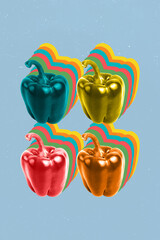 Vertical picture template artwork illustration collage of colorful drawing pepper sweet vegetables...