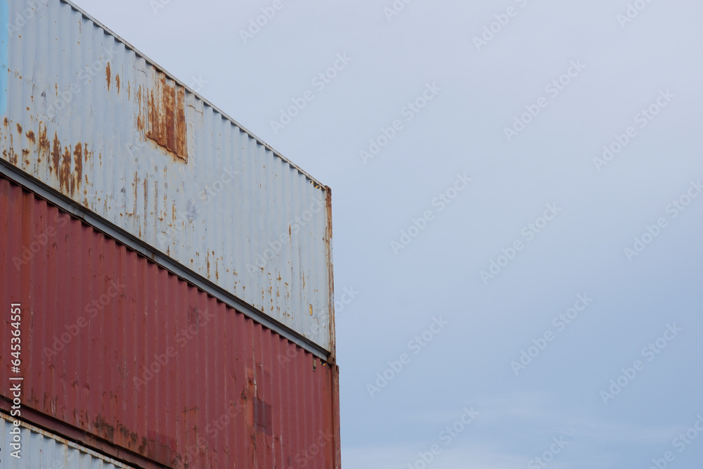 Wall mural Industrial container boxes from cargo ship for import export concept