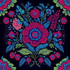 Fototapeta na wymiar traditional Mexican embroidery pattern featuring intricate and delicate floral motifs
