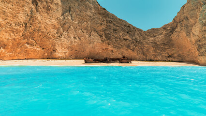 Fototapeta premium Panorama of navagio beach in Zakynthos island in Greece. 