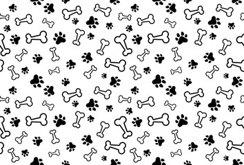 Bone And Cat Or Dog Paw Pattern Background. Decoration. Wallpaper. Vector Illustration