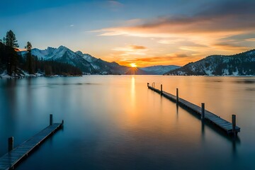 Obraz premium sunset on the lake