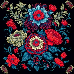 Zelfklevend Fotobehang traditional Mexican embroidery pattern featuring intricate and delicate floral motifs © BAPJANIT