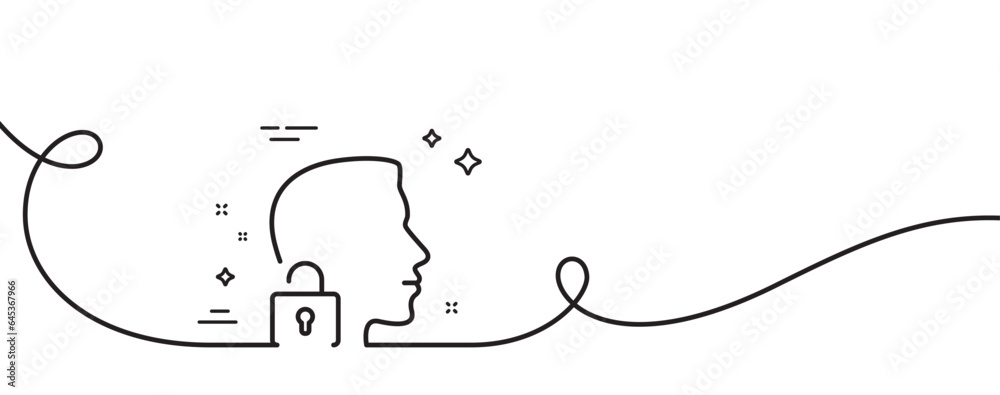 Poster face accepted line icon. continuous one line with curl. access granted sign. unlock system symbol. u