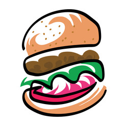 One line drawing of Bacon burger
One continuous line drawing of hamburger.