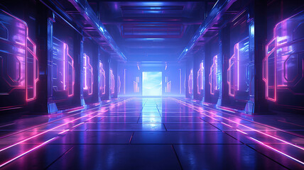 Empty dark room, modern futuristic sci fi background, 3d illustration. Generative Ai