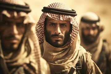 group of young arabian soldiers - obrazy, fototapety, plakaty