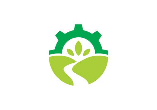 agriculture tree logo gear combination, unique concept. farm symbol icon