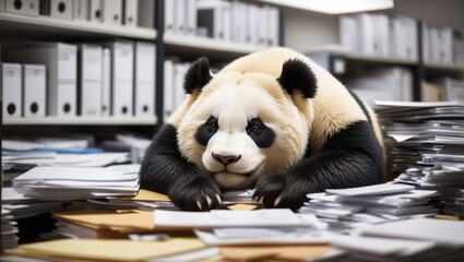 panda sleeping in the library