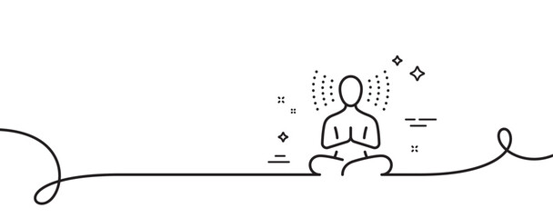 Yoga line icon. Continuous one line with curl. Meditation pose sign. Relax body and mind symbol. Yoga single outline ribbon. Loop curve pattern. Vector