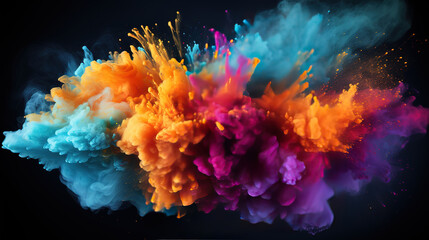 Fototapeta na wymiar Explosion of colored powder isolated on black background, Abstract colored background. Generative Ai