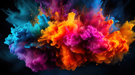 Abstract multicolored powder dust explosion. Generative Ai