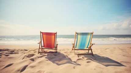 Two chairs on a sandy beach, inviting relaxation and tranquility
