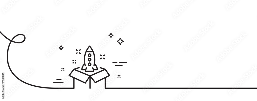 Poster startup line icon. continuous one line with curl. launch project sign. out of the box symbol. startu