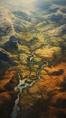 A stunning river flowing through a picturesque valley captured from above