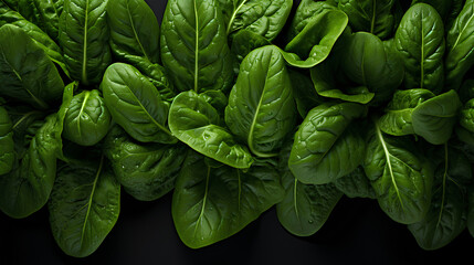 Fototapeta na wymiar fresh green spinach isolated on dark background