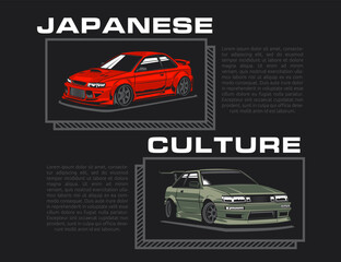 90s Japanese car collection vector illustration graphic
