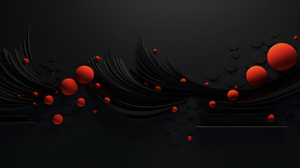 black abstract background with red balls different sizes
