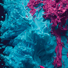 Light blue and magenta paint explosion color on black