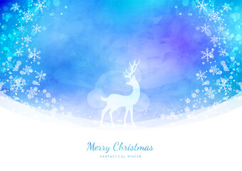 Obraz na płótnie Canvas 幻想的なクリスマスの水彩背景 トナカイとキラキラした雪の結晶