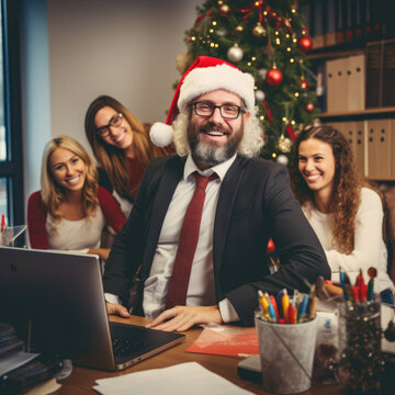A portrait of a Male Worker at the Office Christmas Party
