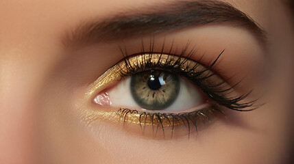 Obraz premium Close-up of beautiful woman's eye with golden make-up