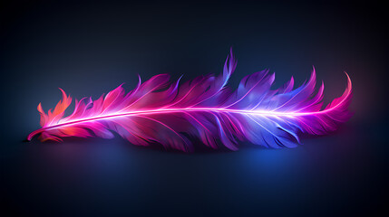 abstract neon feather on black background.