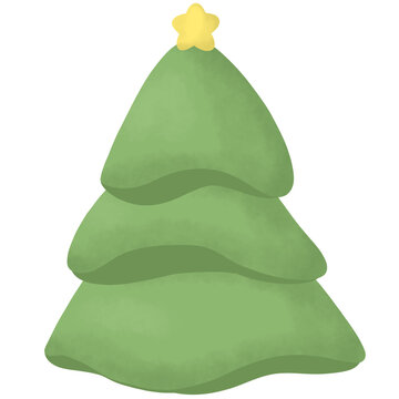 Green Christmas tree with stars above the tree On festival days and Christmas Day, on snowy and cold days