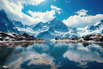 Fototapeta na wymiar Alpine Dreamscape: Pristine Lake Amidst Snowy Summits