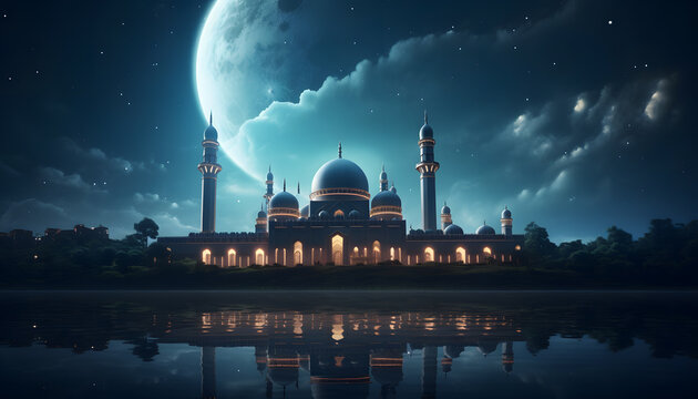 beautiful serene mosque at night in the blessed month of ramadhan