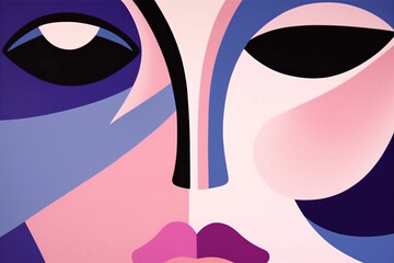woman poster abstract cubist face illustration modern graphic cubism fashion portrait. Generative AI.