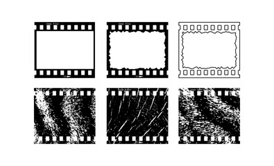 Vintage style 35mm film strip set, retro film reel vector design with one frame on white background. Retro film reel collection to use in photography, television, cinema, photo frame. 
