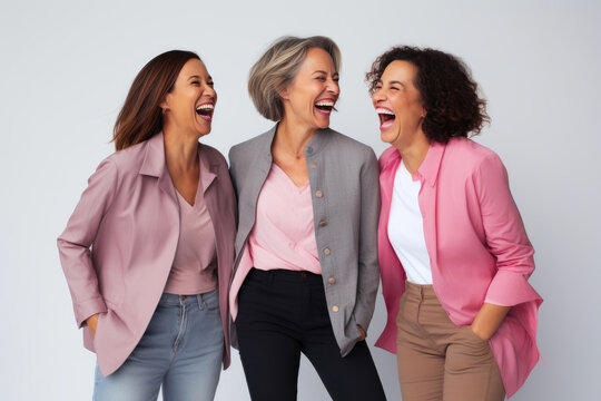 Joyful Multicultural Women in Their 40s Laughing Together