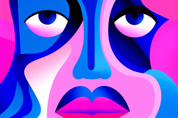 woman modern portrait fashion graphic poster abstract cubism symbol cubist face. Generative AI.