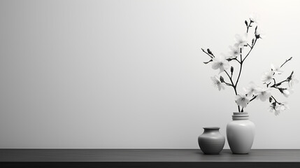 white vase with flowers and empty space on the shelf.