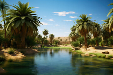 Fototapeta na wymiar Lush Palms and Crystal Waters: Oasis Beauty