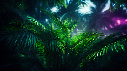 tropical palm tree with green light