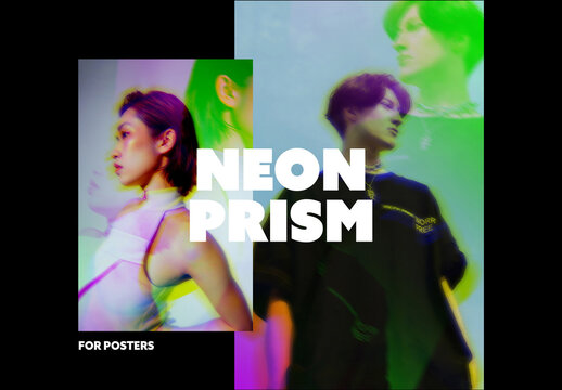 Neon Prism Poster Photo Effect Mockup
