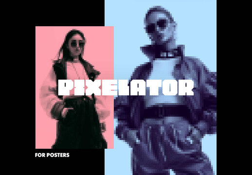 Pixel Poster Photo Effect Mockup With Generative AI Preview