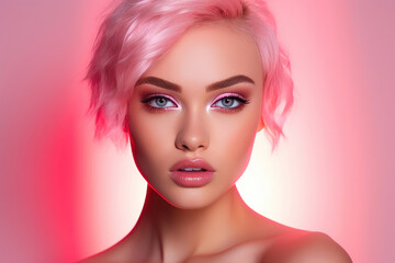 Dramatic Lighting in Pink: Glamorous Woman