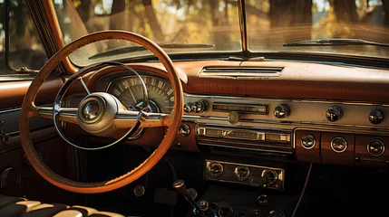 Fototapete Oldtimer close up vintage car interior