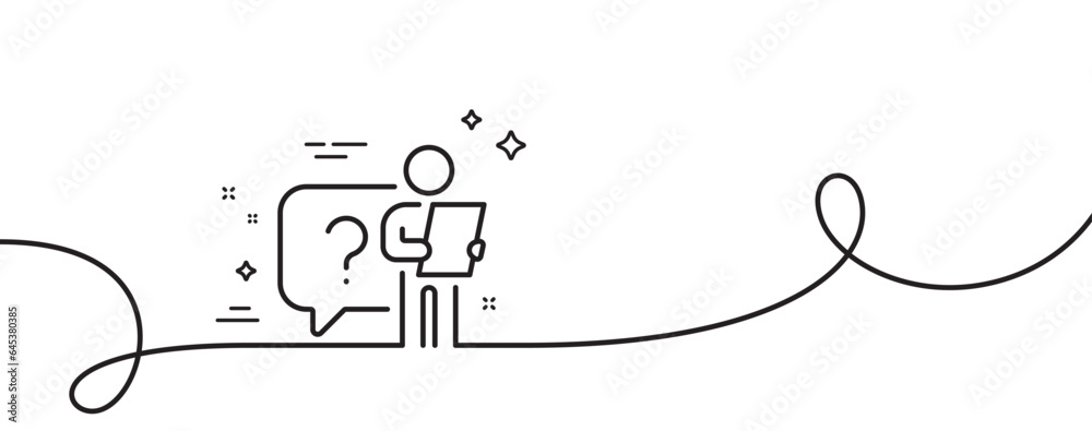 Poster search employee line icon. continuous one line with curl. interview candidate sign. question mark sy