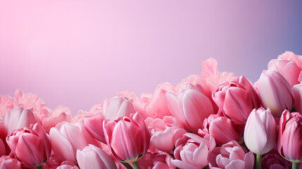 pink tulips on purple background - obrazy, fototapety, plakaty