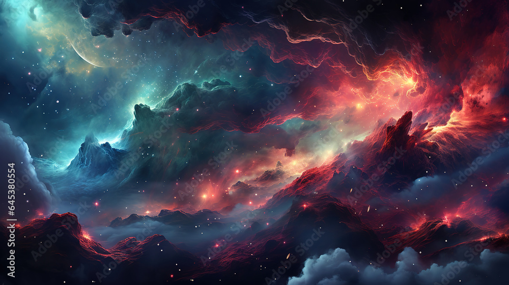 Wall mural space background with nebula. generative ai