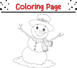 Christmas Snowman characters coloring page. Happy Christmas coloring book for kids
