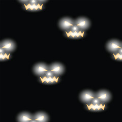 Fototapeta premium Face of Halloween Pumpkin on black background seamless vector